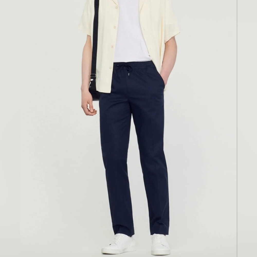 Sandro Alpha Cotton Blend Straight Leg Drawstring Pants Size 38 NWT